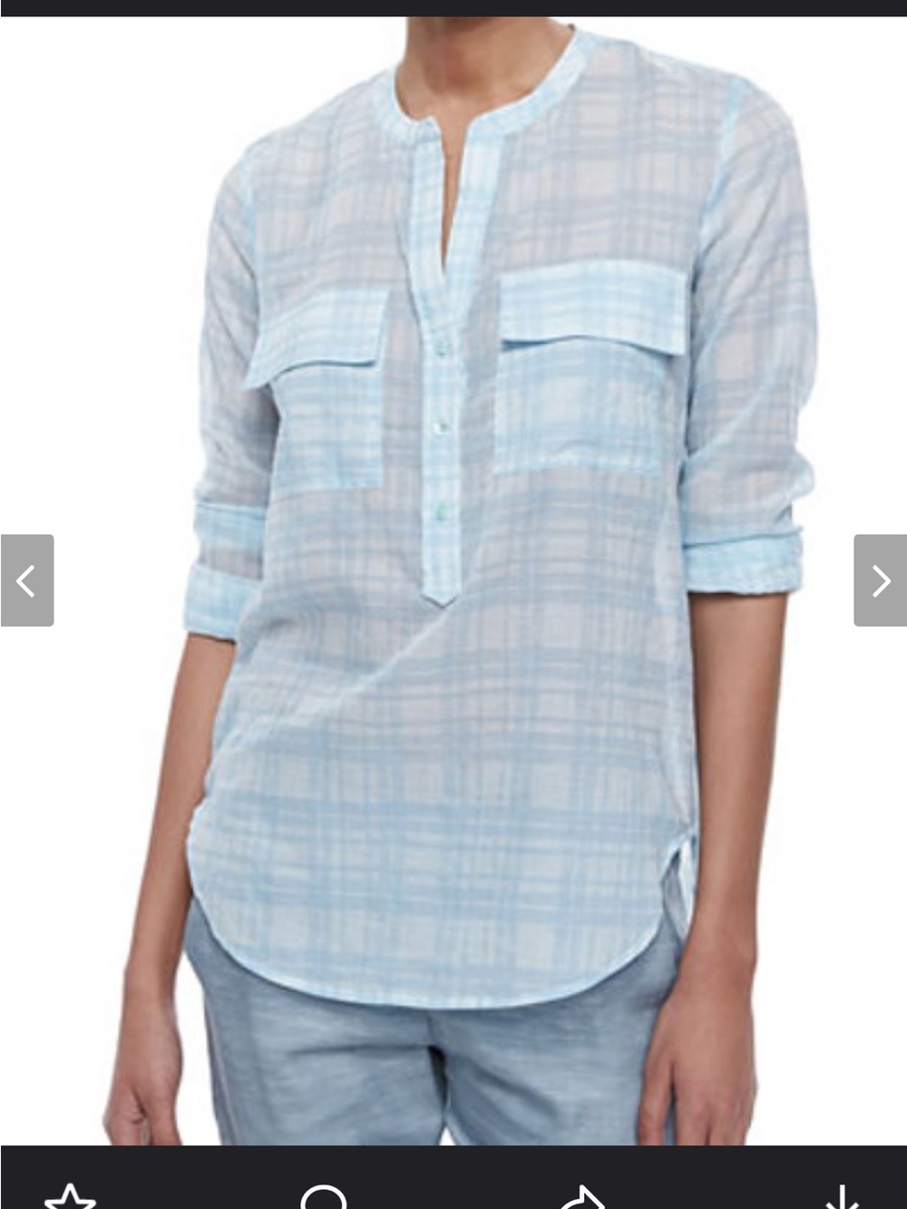 Vince Light Blue Plaid Henley Blouse-Medium